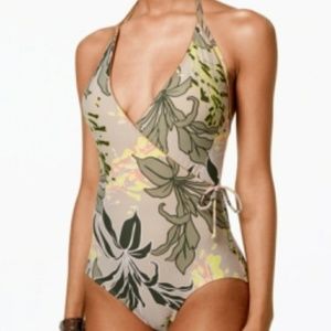 Vince Camuto Spring Faux Wrap Swimsuit Sand Dune